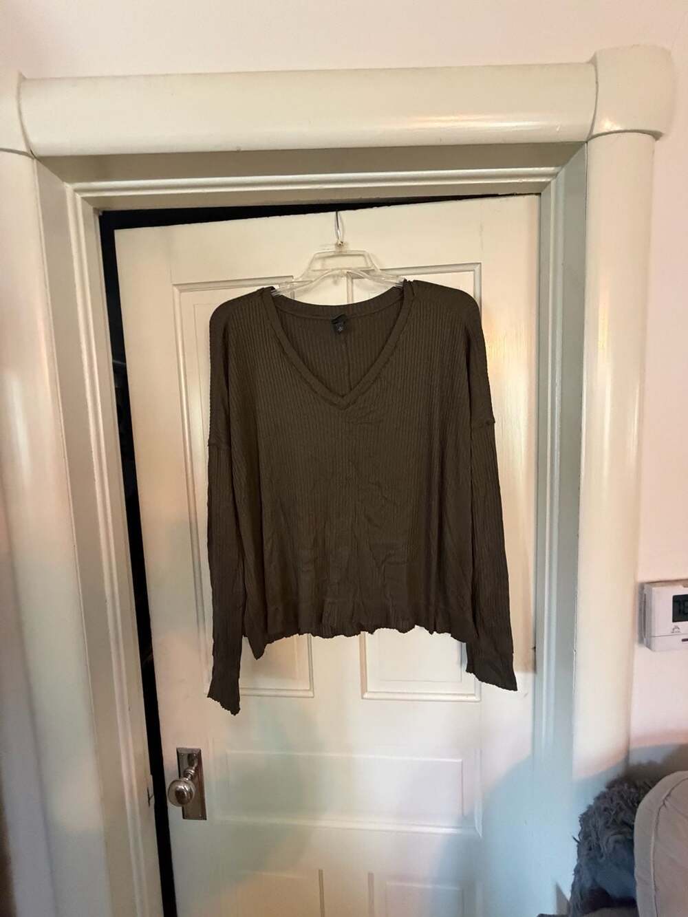 Wild Fable Green Ribbed Long Sleeve V-Neck T-Shirt
